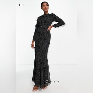 ASOS DESIGN long sleeve ruffle detail maxi dress